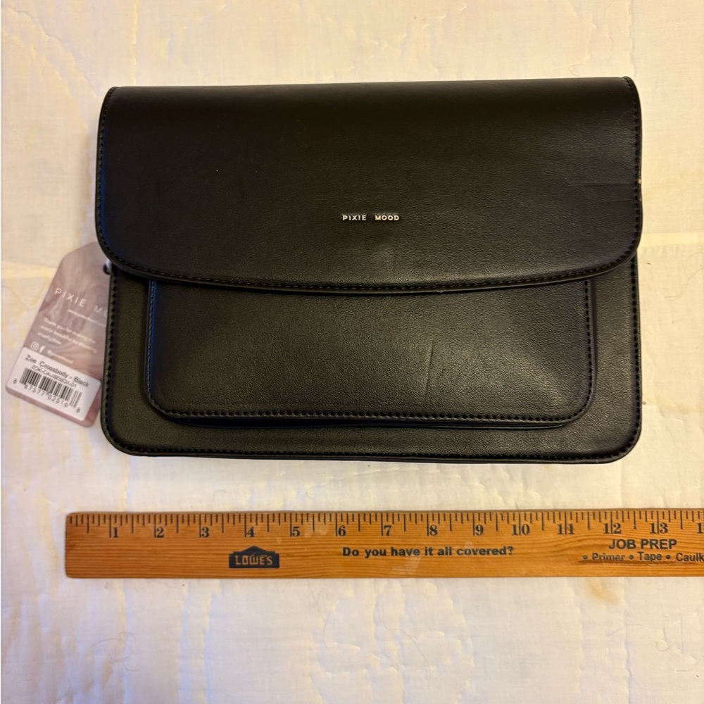 Pixie Mood Black Leather Crossbody with Front Flap NWT